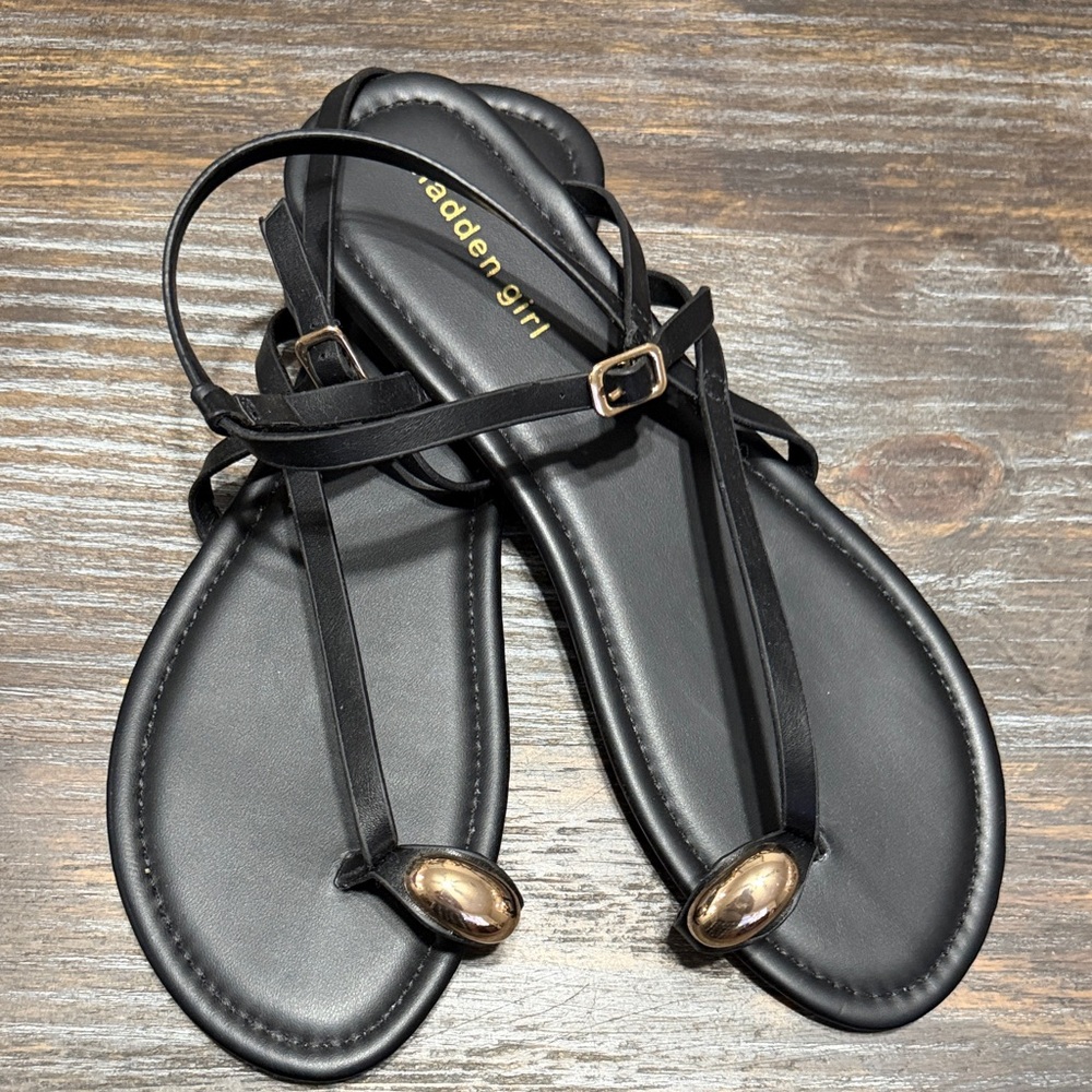 Madden Girl Black Strappy Sandals with Gold Accent